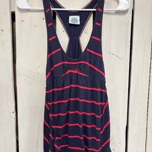 Free People Navy and Neon Pink Stripe Tank Top Small Racerback Tie